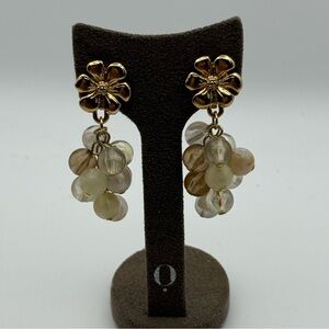 Vintage Gold tone Floral Drop clip on Earrings